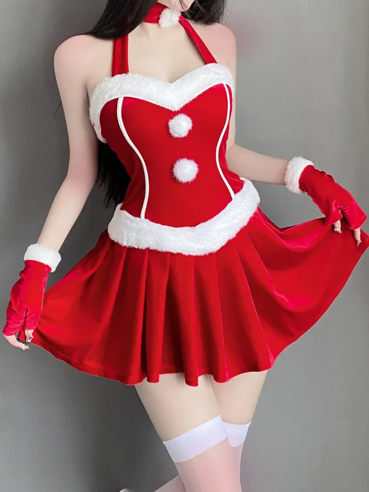 Velvet Halter Mini Costume Dress