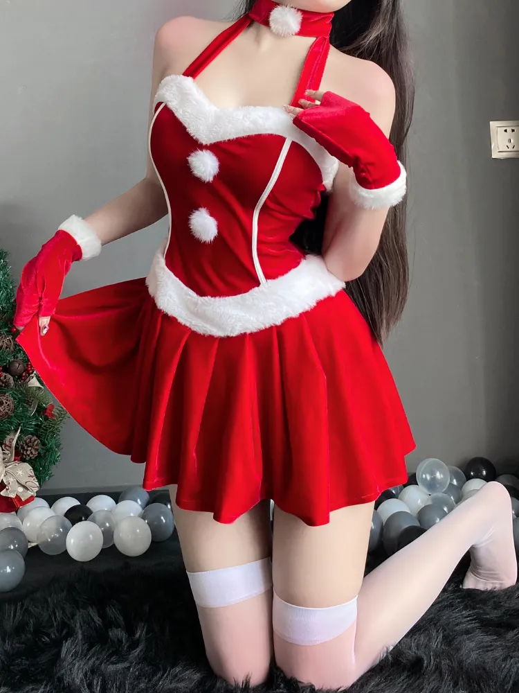 Velvet Halter Mini Costume Dress