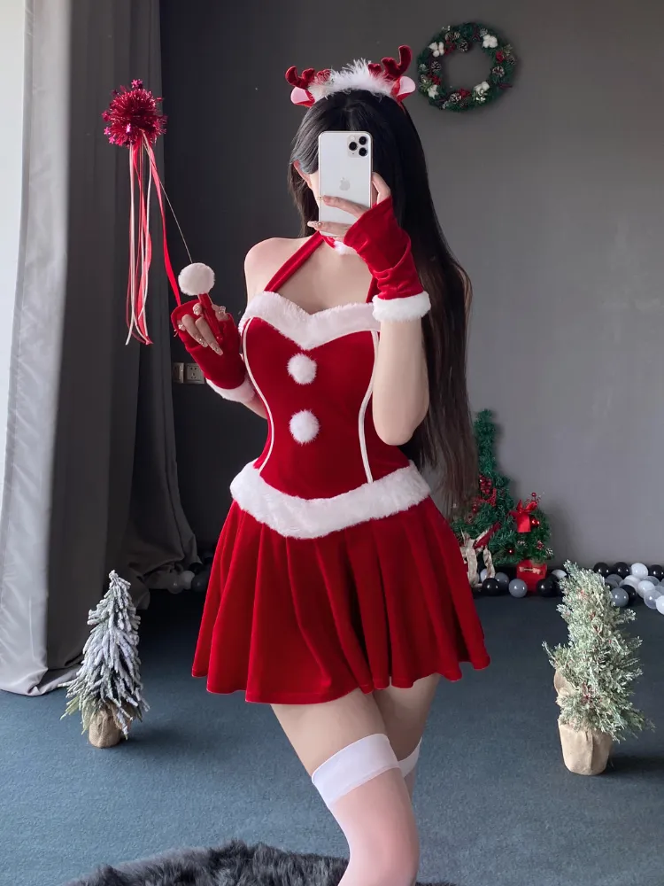 Velvet Halter Mini Costume Dress