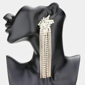 Very Long Clear Multi Stone and Rhinestones Fringe Pageant Earrings on Gold| Evening Earrings|  572891