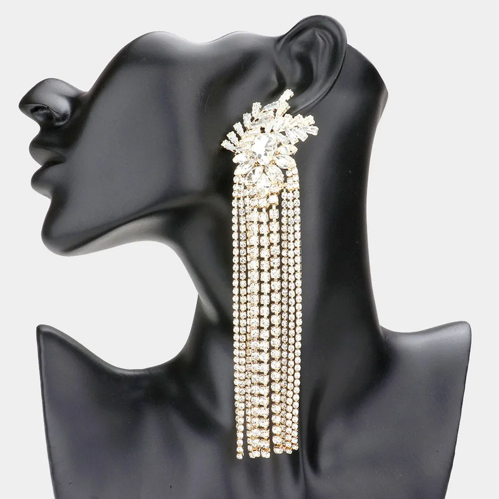Very Long Clear Multi Stone and Rhinestones Fringe Pageant Earrings on Gold| Evening Earrings|  572891