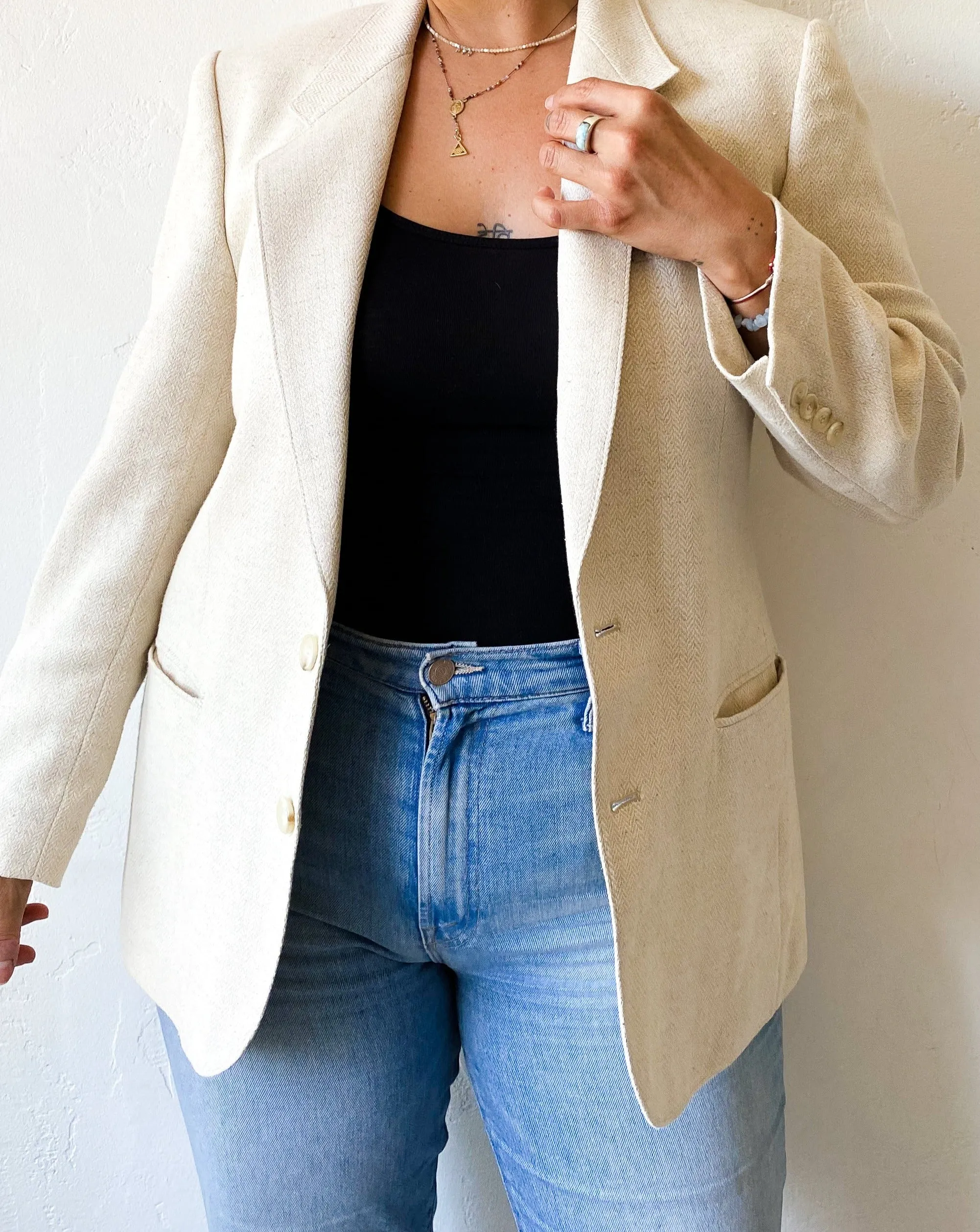 Vintage Cream Linen and Cotton Blazer