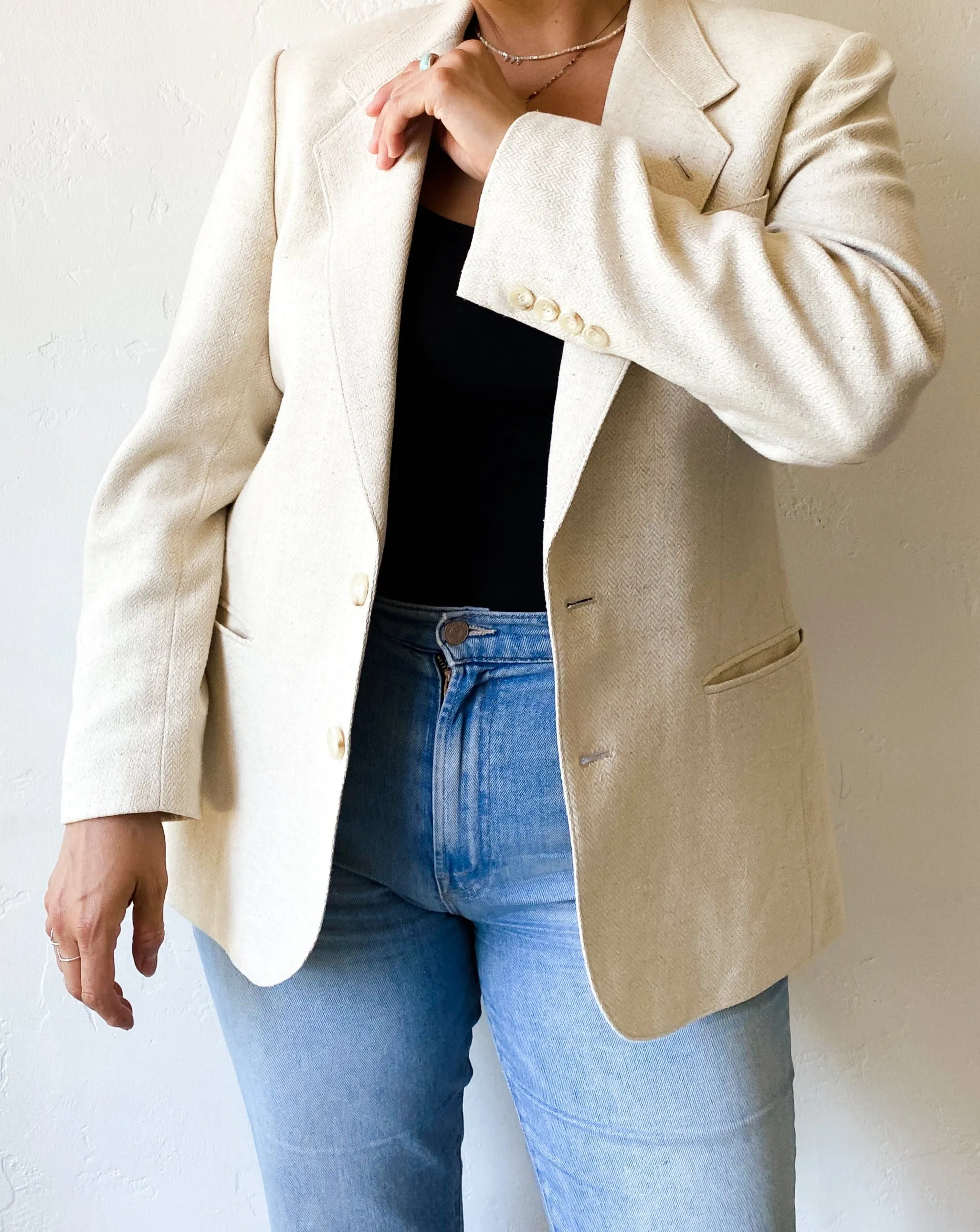 Vintage Cream Linen and Cotton Blazer