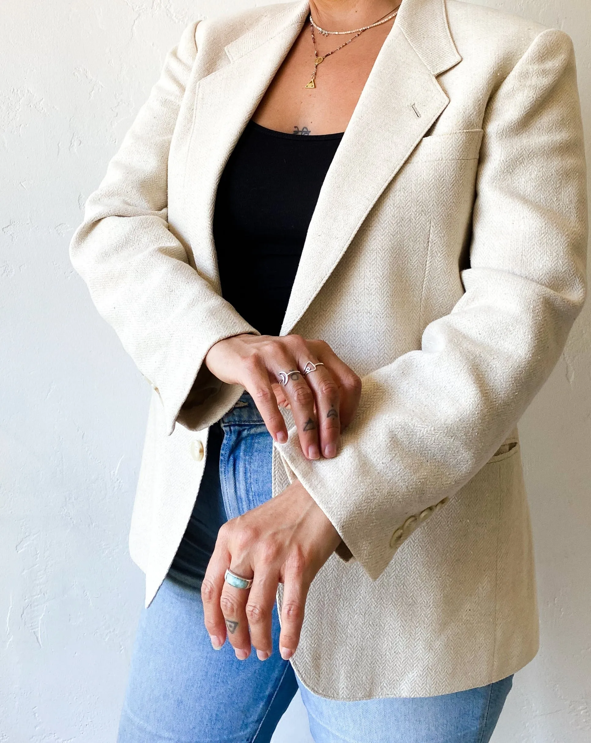 Vintage Cream Linen and Cotton Blazer