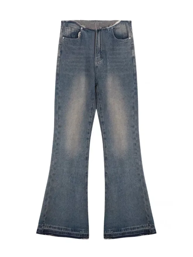 Vintage Gewaschene Schlaghose mit Niedriger Taille