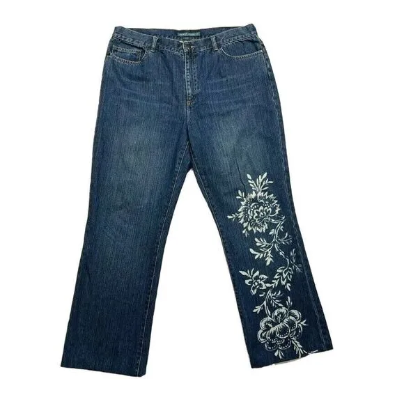 Vintage Lauren Jeans Ralph Lauren‎ Bootcut Floral Print Cotton Dark 16 (37x30.5)