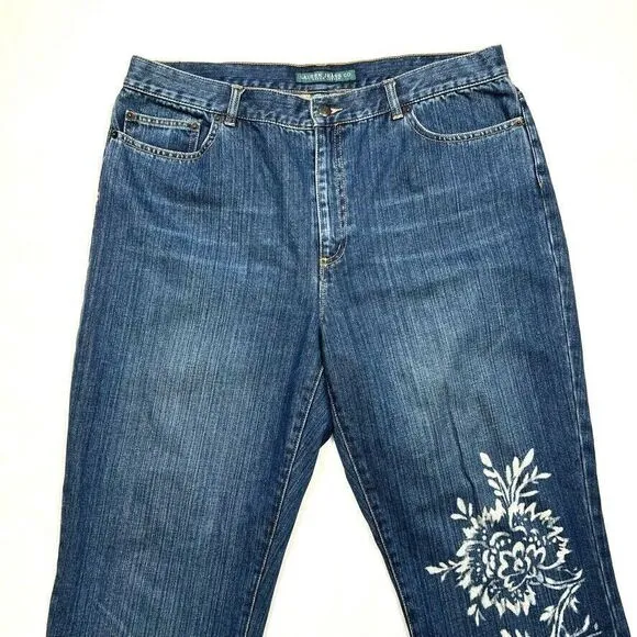 Vintage Lauren Jeans Ralph Lauren‎ Bootcut Floral Print Cotton Dark 16 (37x30.5)