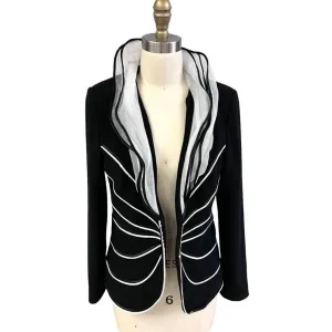 Vtg Victor Costa Stunning Black & White Evening jacket Wavy Lines Sz M 90s