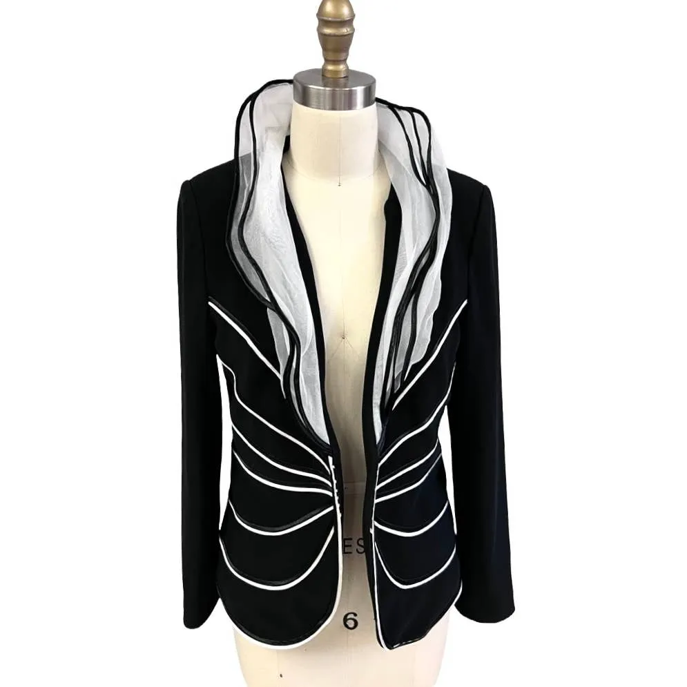 Vtg Victor Costa Stunning Black & White Evening jacket Wavy Lines Sz M 90s