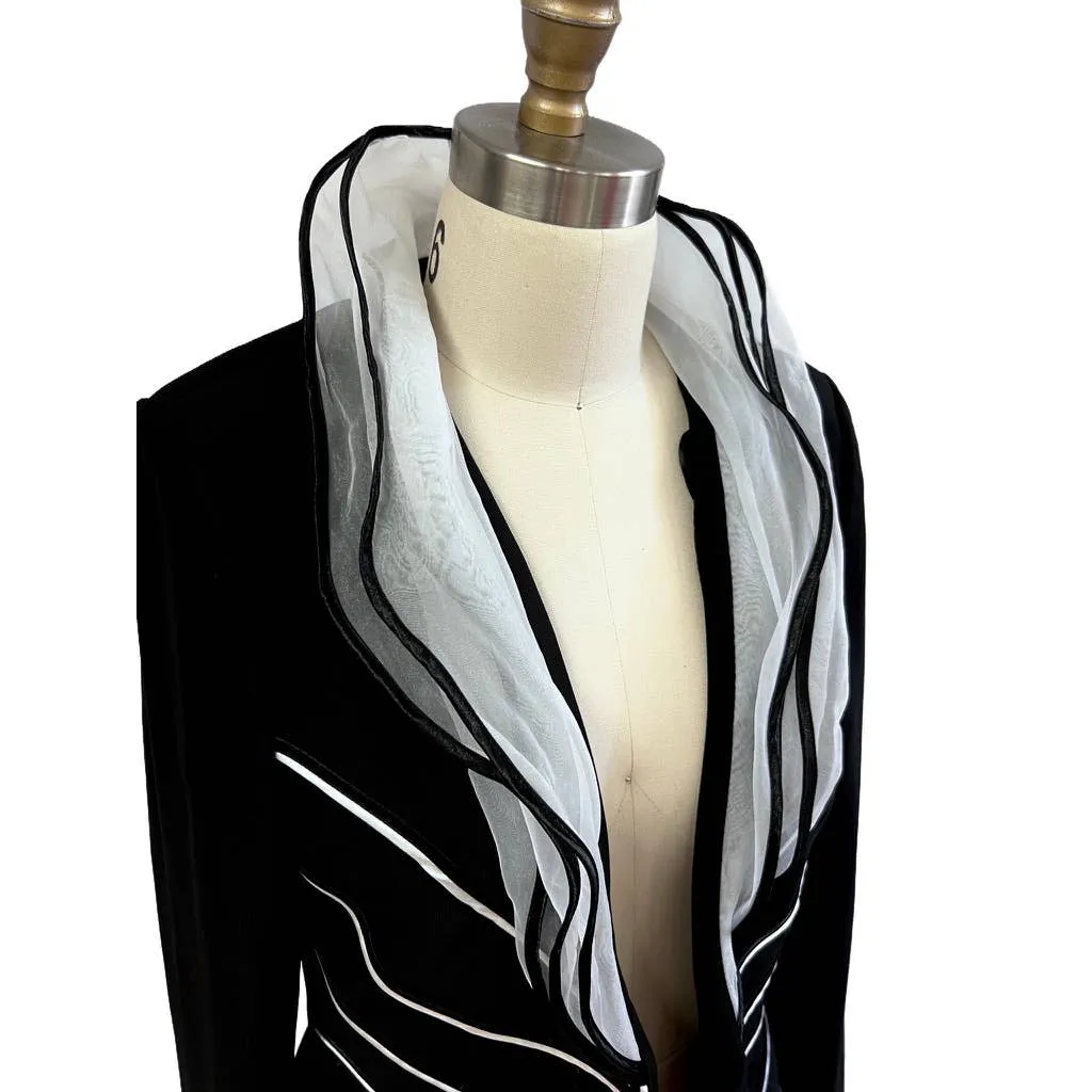 Vtg Victor Costa Stunning Black & White Evening jacket Wavy Lines Sz M 90s