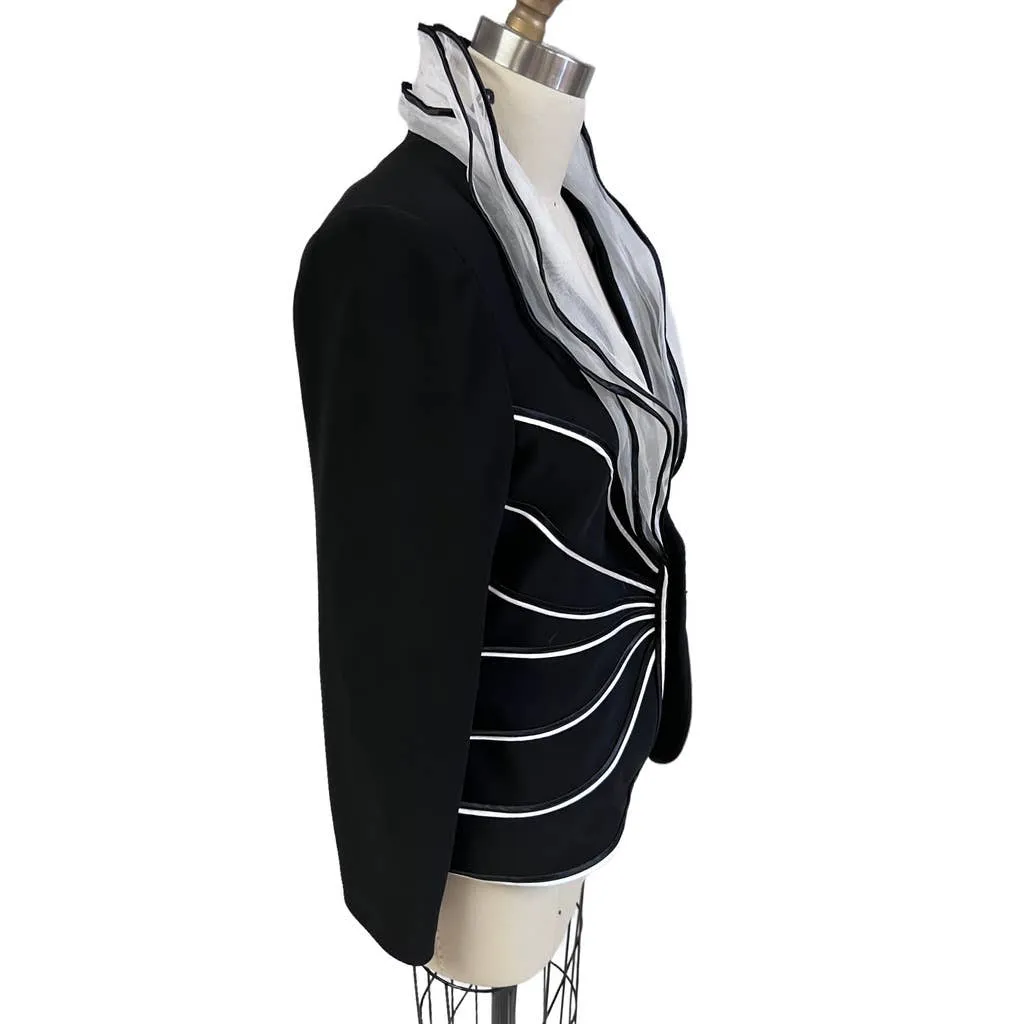 Vtg Victor Costa Stunning Black & White Evening jacket Wavy Lines Sz M 90s
