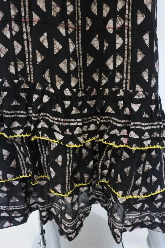 Warm Halter Maxi Dress Black Printed Cotton Size 0 Tiered Embroidered Ruffle-Hem