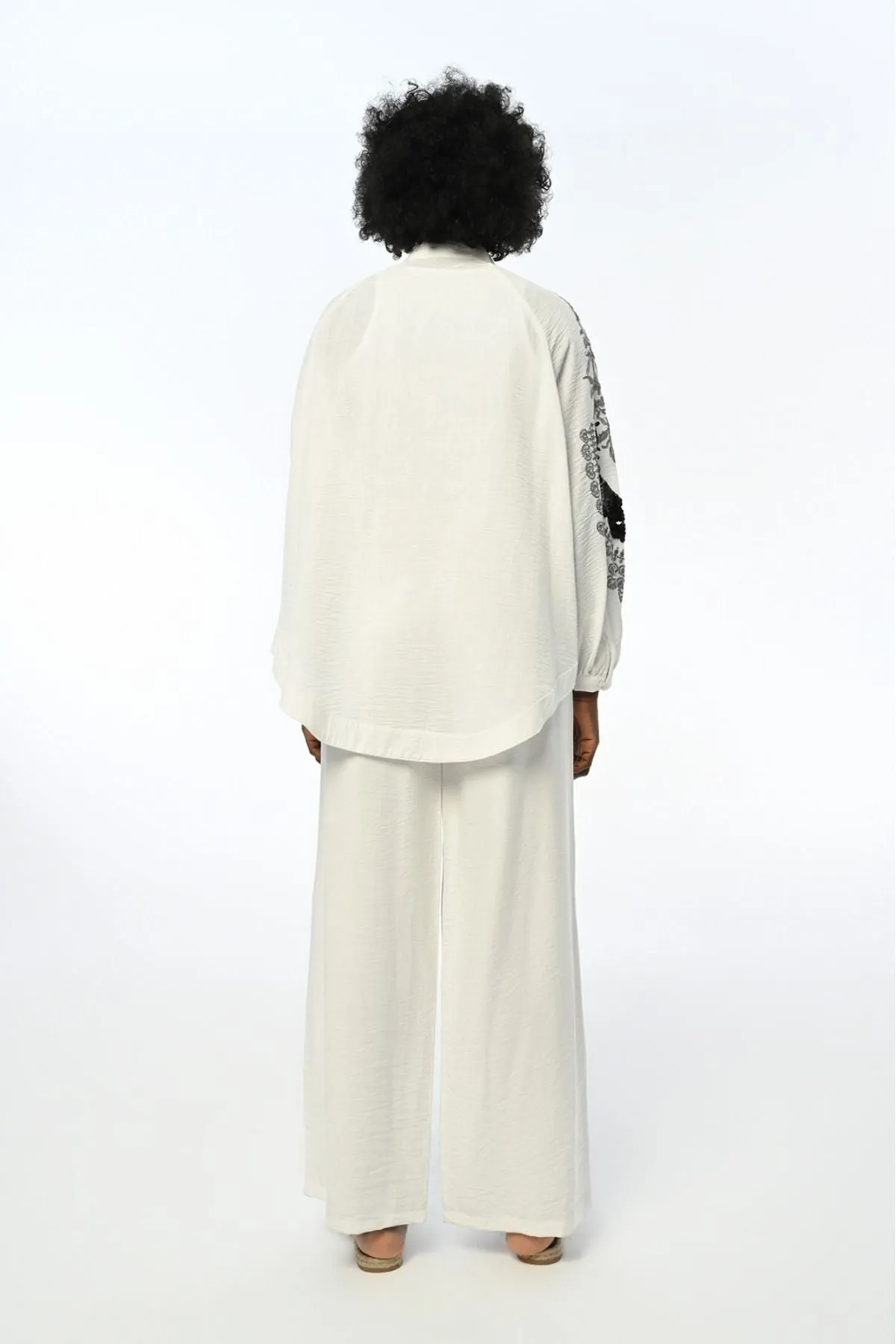 White X Silver Embroidered Kimono