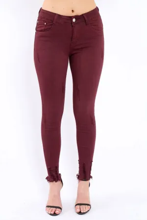 Wine Distressed Skinny Jeans - Isabellah