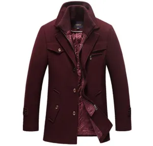Winter Slim Fit Wool Coat Jackets Men's Casual Warm Outerwear