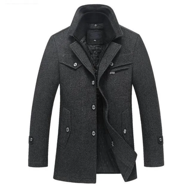 Winter Slim Fit Wool Coat Jackets Men's Casual Warm Outerwear