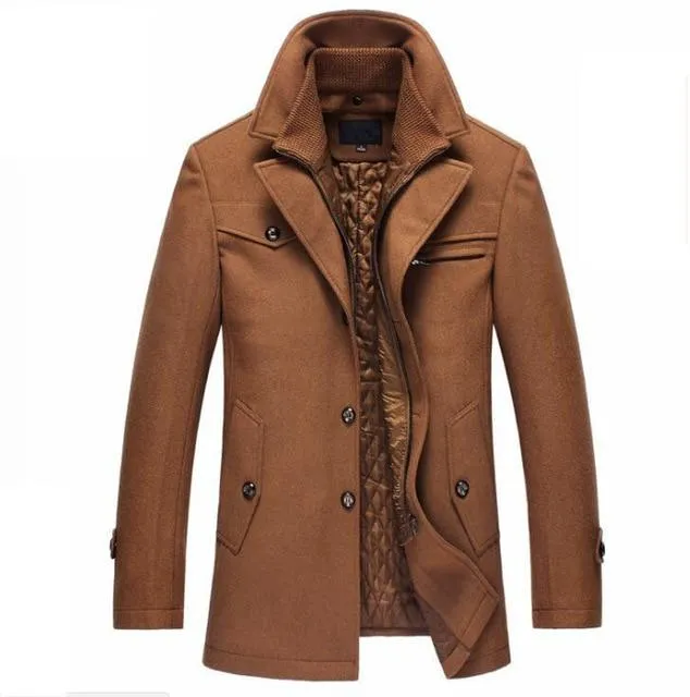 Winter Slim Fit Wool Coat Jackets Men's Casual Warm Outerwear