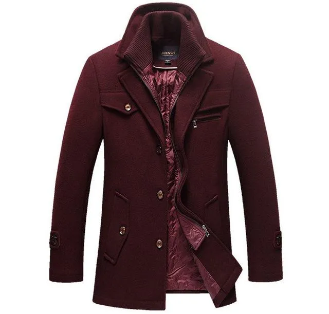 Winter Slim Fit Wool Coat Jackets Men's Casual Warm Outerwear