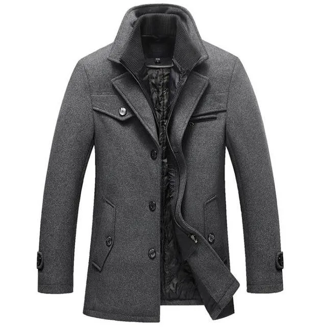 Winter Slim Fit Wool Coat Jackets Men's Casual Warm Outerwear