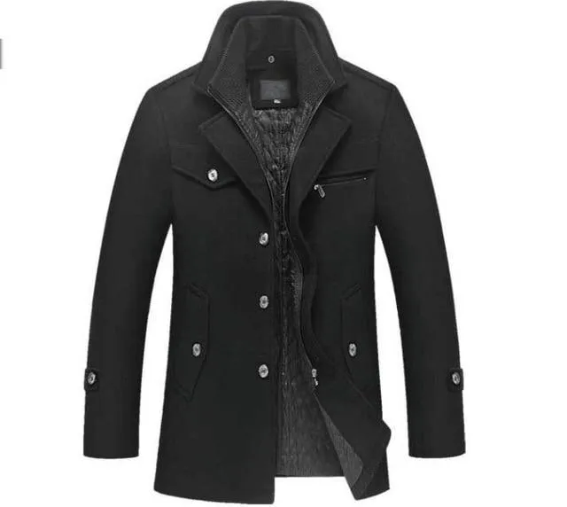 Winter Slim Fit Wool Coat Jackets Men's Casual Warm Outerwear