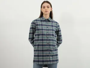 Women Check Spread Collar Shirt