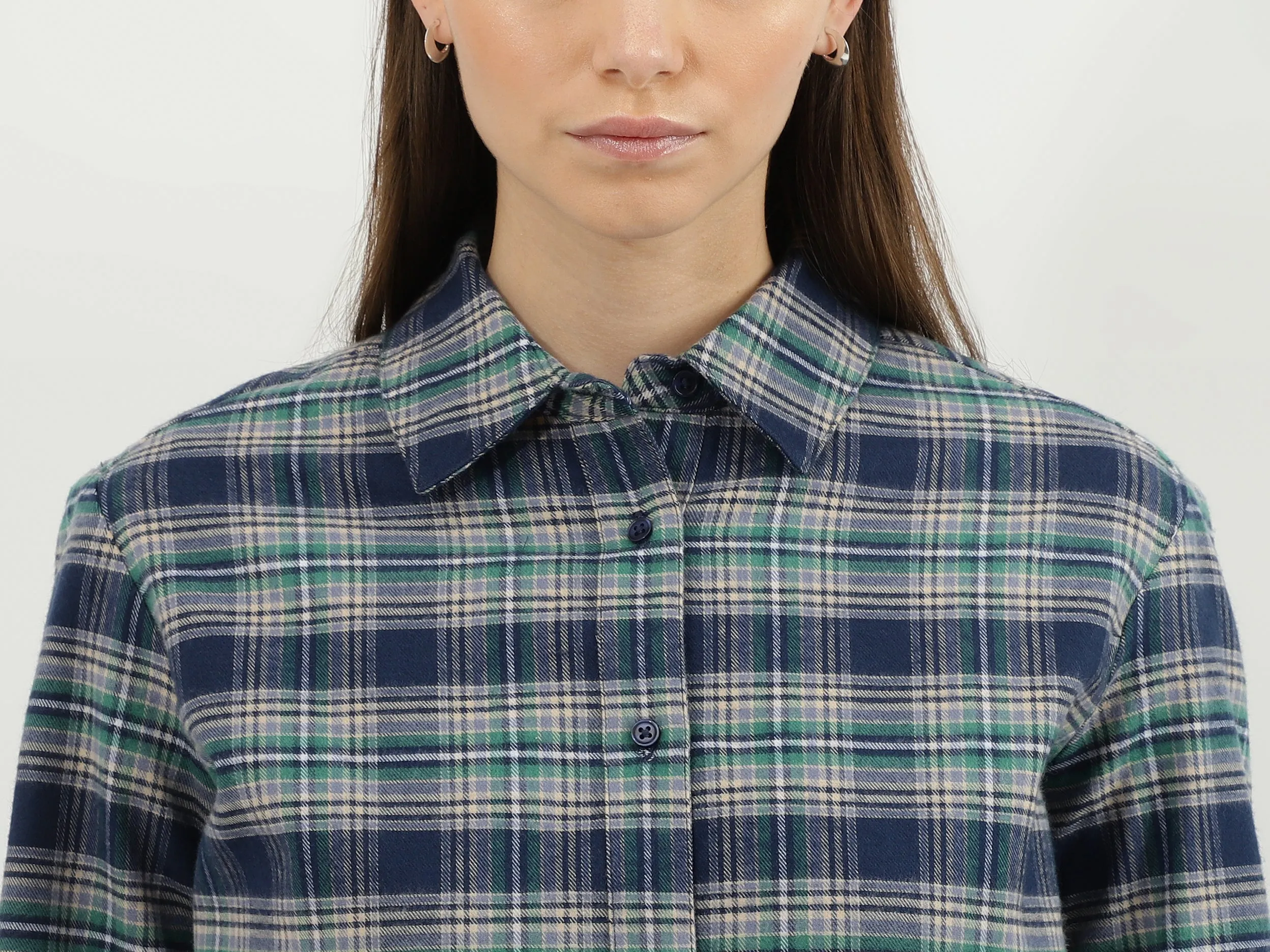 Women Check Spread Collar Shirt