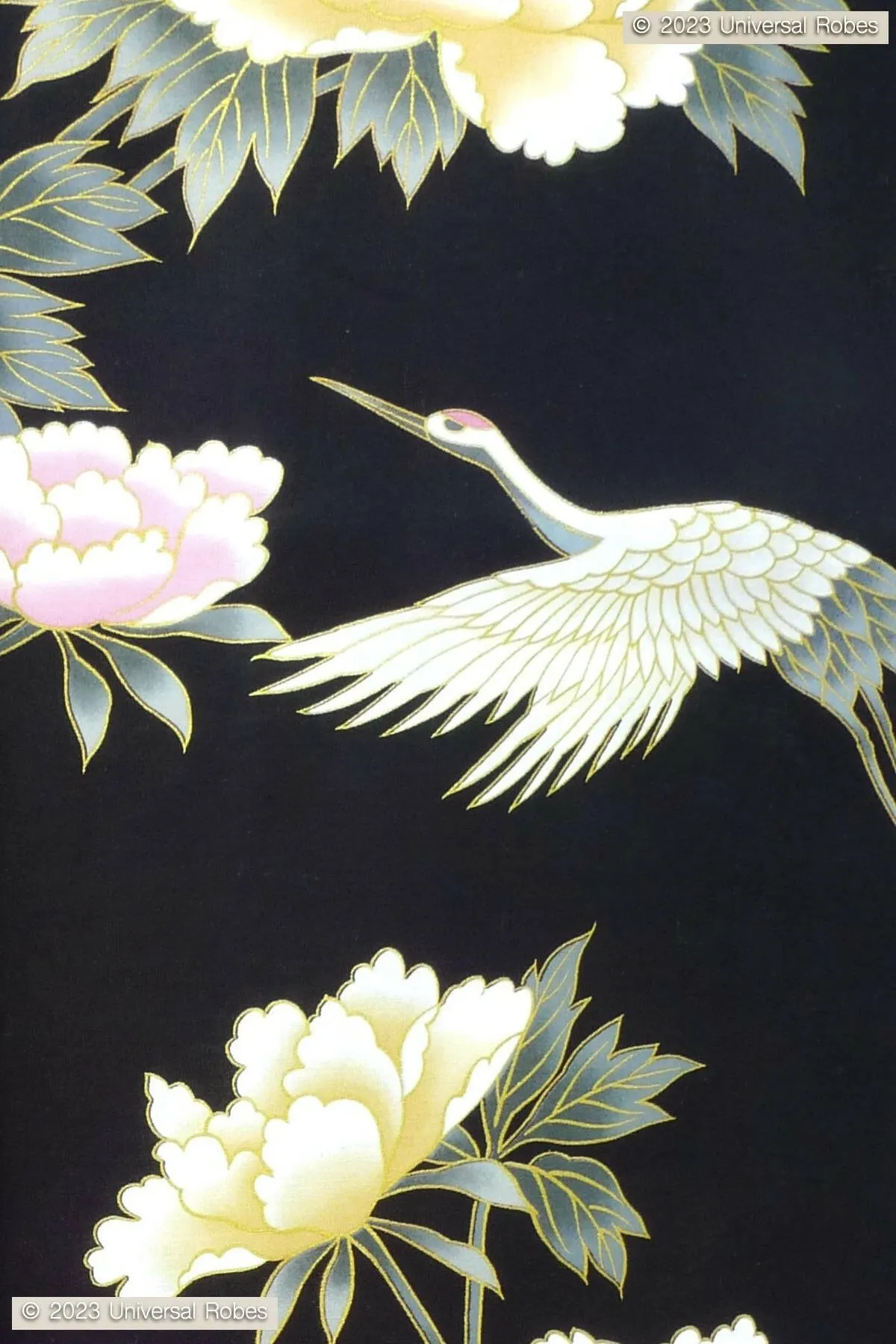 Women Crane & Peony Cotton Yukata Kimono