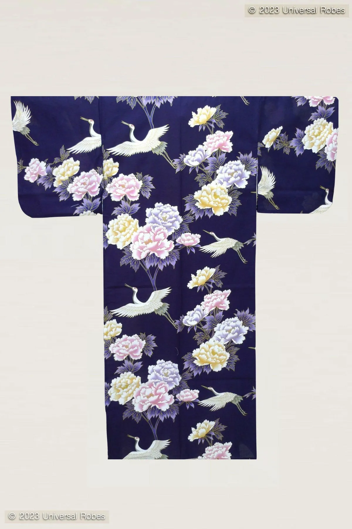 Women Crane & Peony Cotton Yukata Kimono