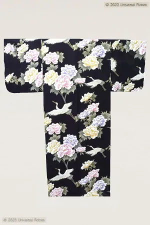 Women Crane & Peony Cotton Yukata Kimono