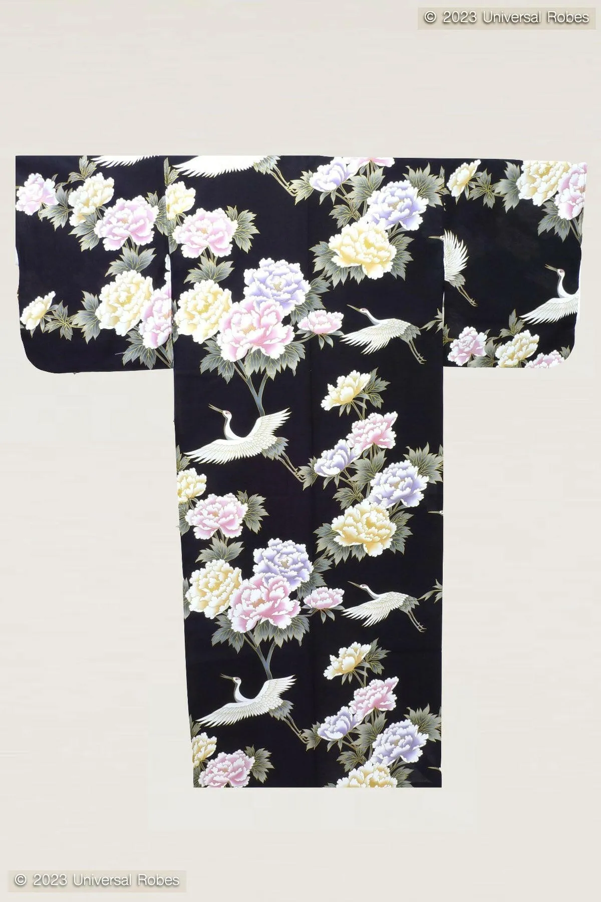 Women Crane & Peony Cotton Yukata Kimono
