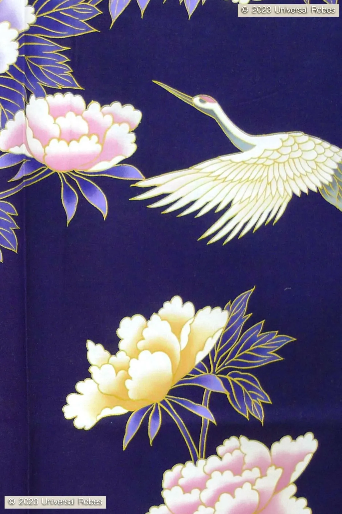Women Crane & Peony Cotton Yukata Kimono
