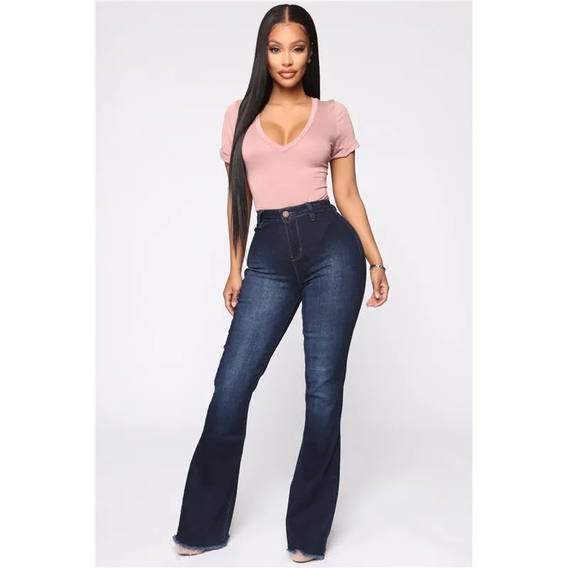 Women Elasticity Skinny Flare Bell Bottom Jeans Bootcut Jeans