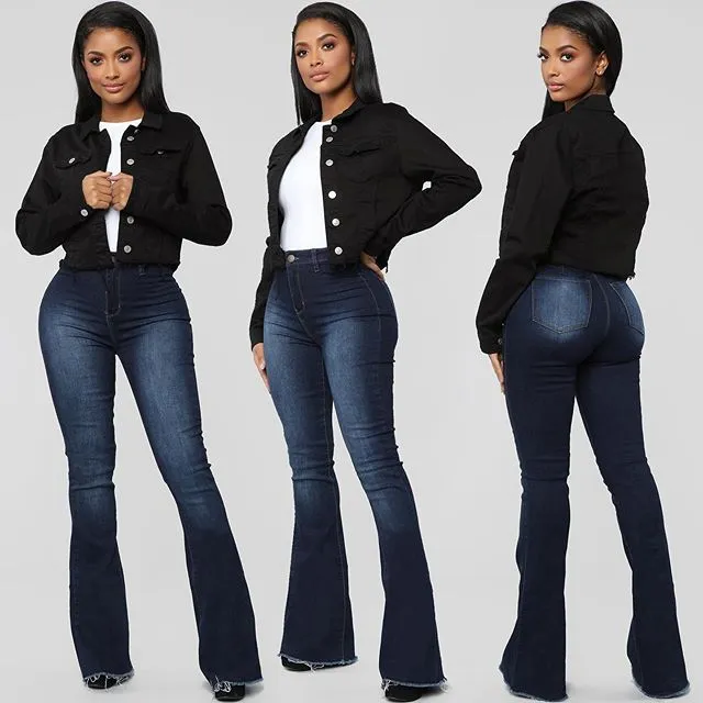Women Elasticity Skinny Flare Bell Bottom Jeans Bootcut Jeans
