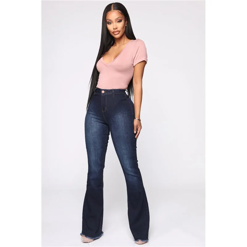 Women Elasticity Skinny Flare Bell Bottom Jeans Bootcut Jeans