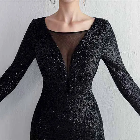 Women Evening Party Dress Sequin Dress for Women Sexy Split Dress Long Sleeve