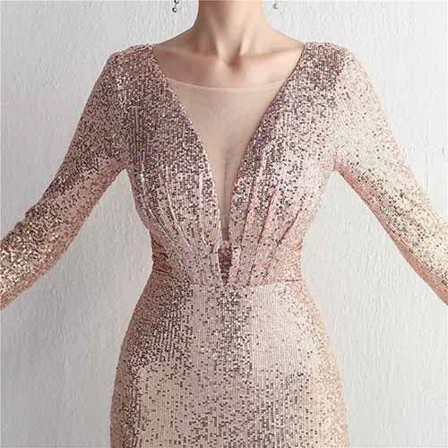 Women Evening Party Dress Sequin Dress for Women Sexy Split Dress Long Sleeve