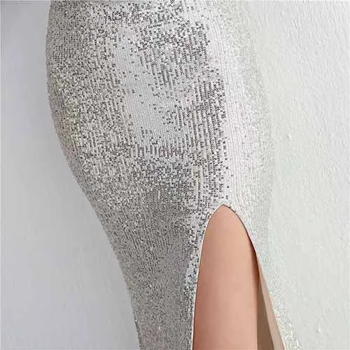 Women Evening Party Dress Sequin Dress for Women Sexy Split Dress Long Sleeve