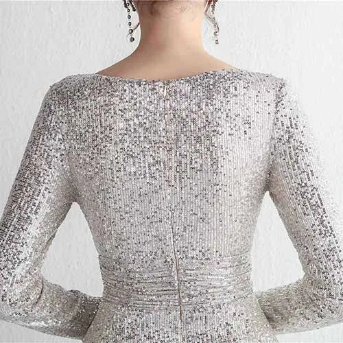Women Evening Party Dress Sequin Dress for Women Sexy Split Dress Long Sleeve