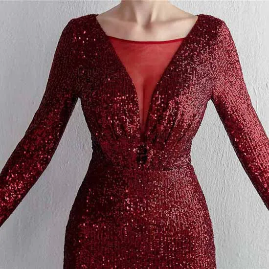 Women Evening Party Dress Sequin Dress for Women Sexy Split Dress Long Sleeve