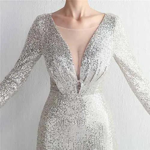Women Evening Party Dress Sequin Dress for Women Sexy Split Dress Long Sleeve