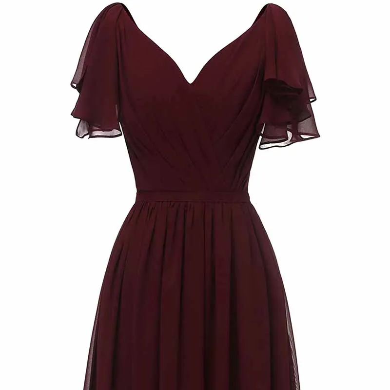 Women Ruffle Sleeves Bridesmaid Dress Chiffon Long Formal Wedding Evening Gowns