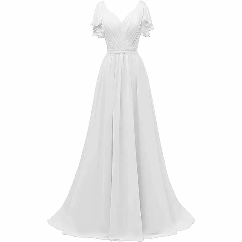 Women Ruffle Sleeves Bridesmaid Dress Chiffon Long Formal Wedding Evening Gowns