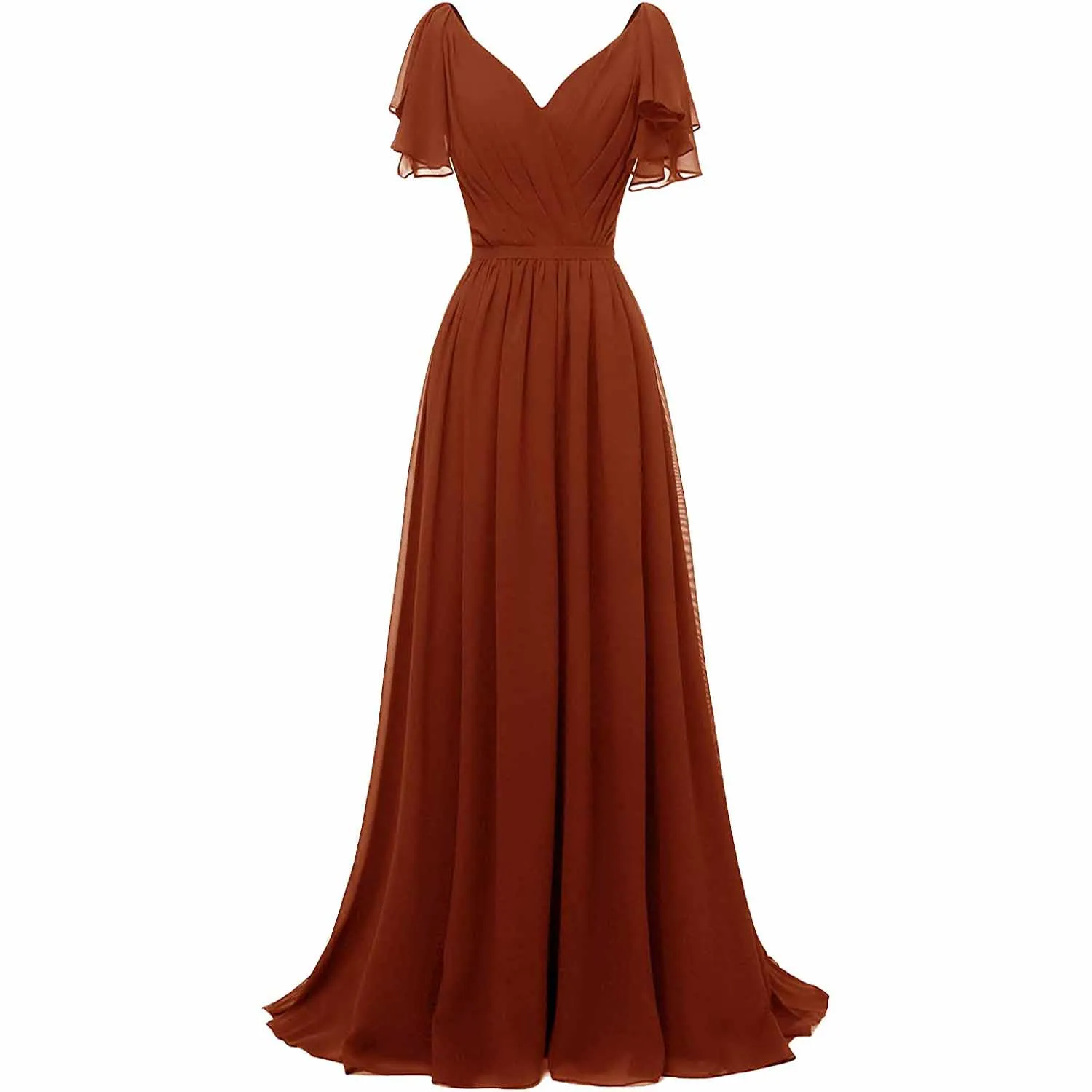 Women Ruffle Sleeves Bridesmaid Dress Chiffon Long Formal Wedding Evening Gowns