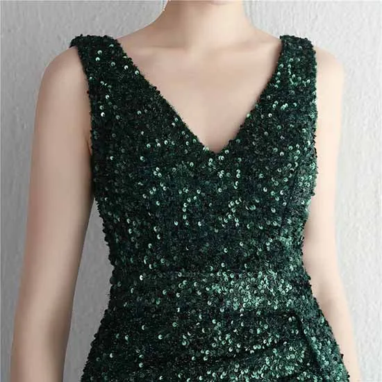 Women Sequin Party Dress V-Neck Sphagetti Strap Formal Evening Gowns S-4XL