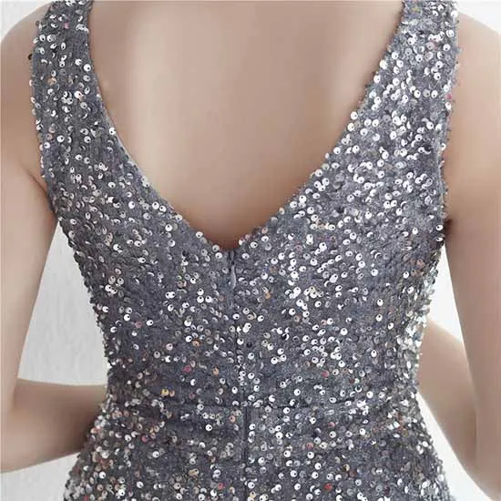 Women Sequin Party Dress V-Neck Sphagetti Strap Formal Evening Gowns S-4XL
