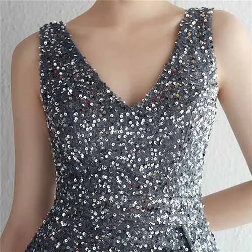 Women Sequin Party Dress V-Neck Sphagetti Strap Formal Evening Gowns S-4XL