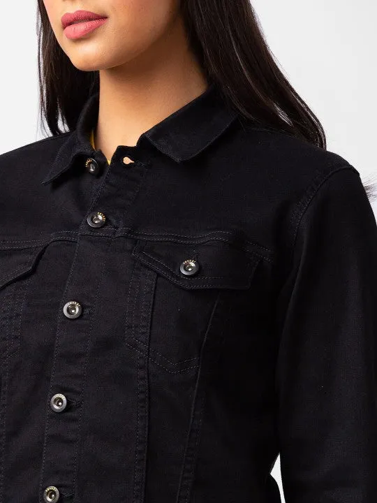 Women Spread Collar Regular Fit Denim Jacket