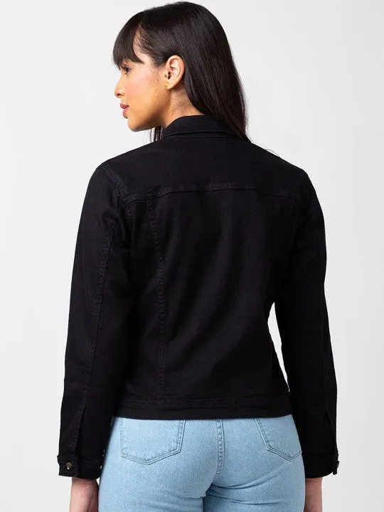Women Spread Collar Regular Fit Denim Jacket