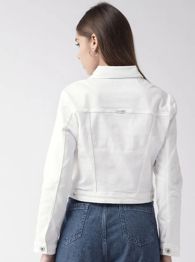 Women White Solid Denim Jacket