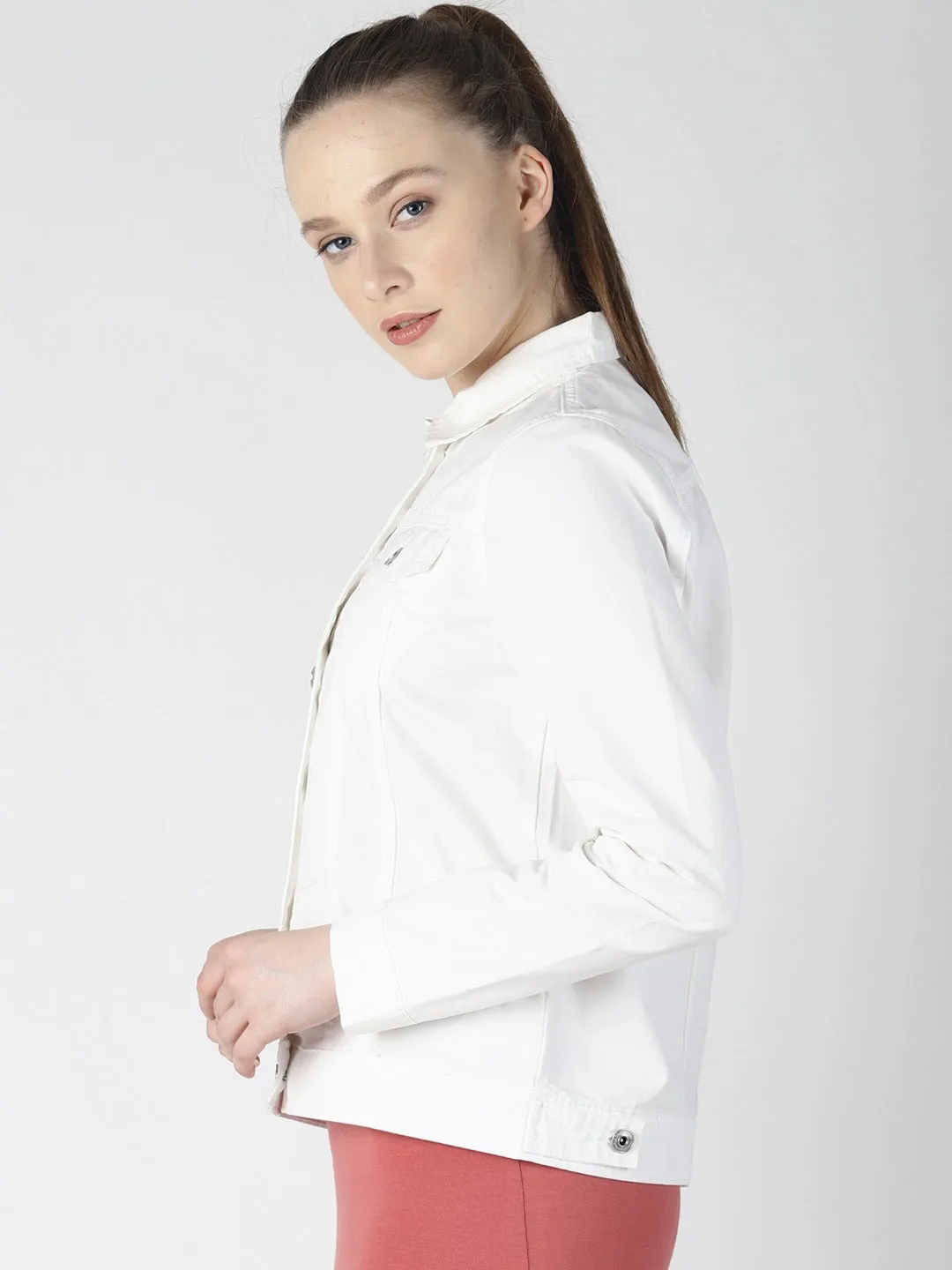 Women White Solid Jacket
